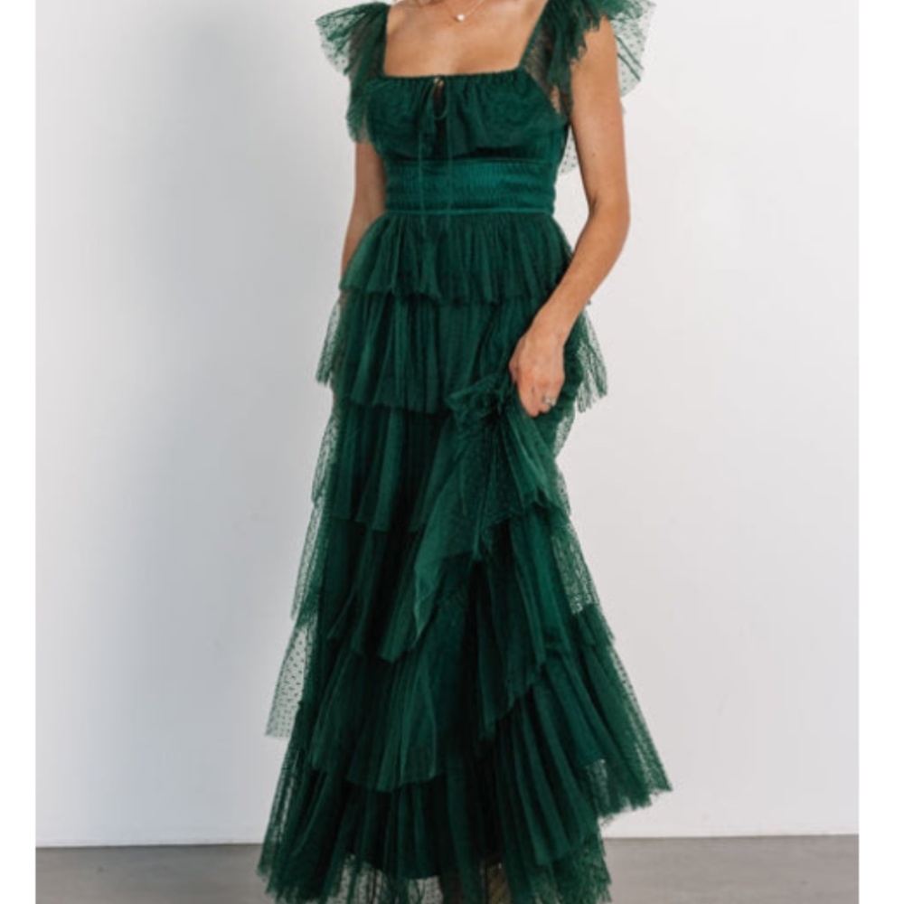 Dark green tulle gown